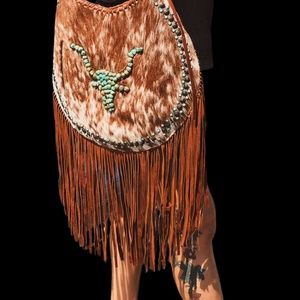 Vintage Kurtmen leather cowhide turquoise fringe purse